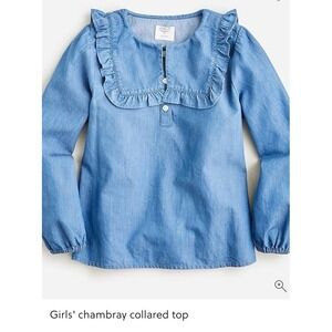 J. Crew Crewcuts Girls Sz M Chambray‎ Ruffled Oversized Collar Preppy Soft Layer